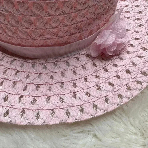 Pink Straw Hat Girls Flower Size 5T - Picture 10 of 16